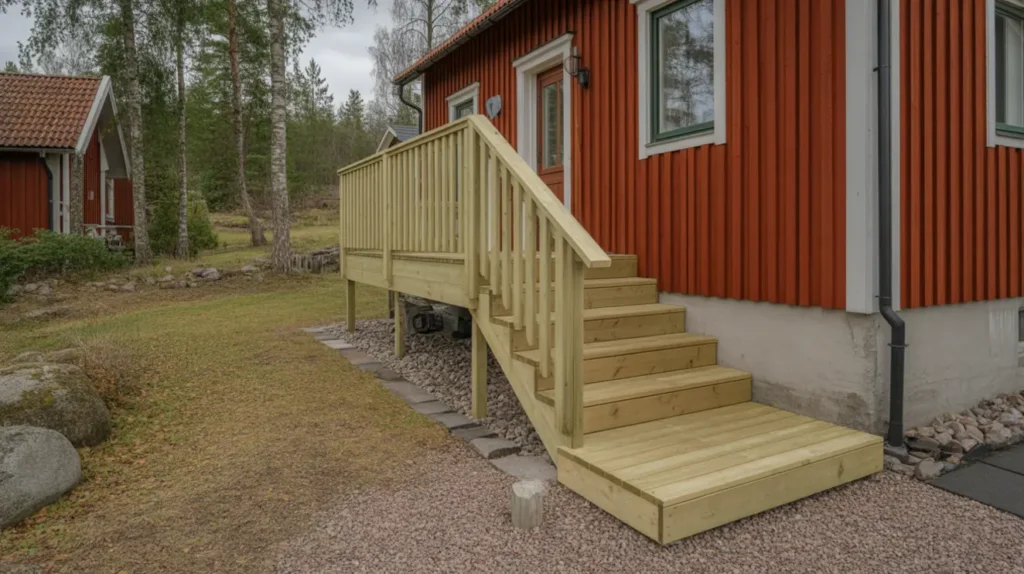 nybyggd altan med trappa och r cke i r n s rimbo