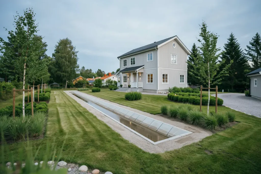 anl ggning av dagvattenl sning och dike vid villa i finsta