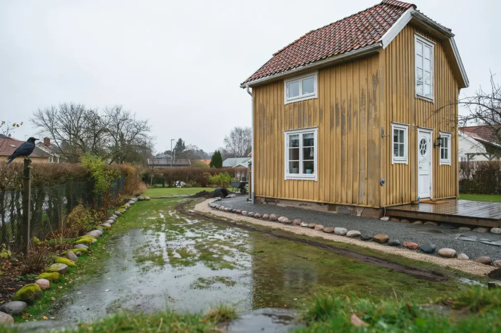 tomt som samlar vatten efter regn praktiska mark tg rder som skyddar hus gr smatta och g ngar